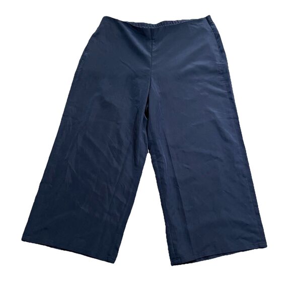 J Jill‎ Wide Leg Crop Pants Side Zip Navy Blue Modal Large Petite Lightweight - Picture 1 of 5